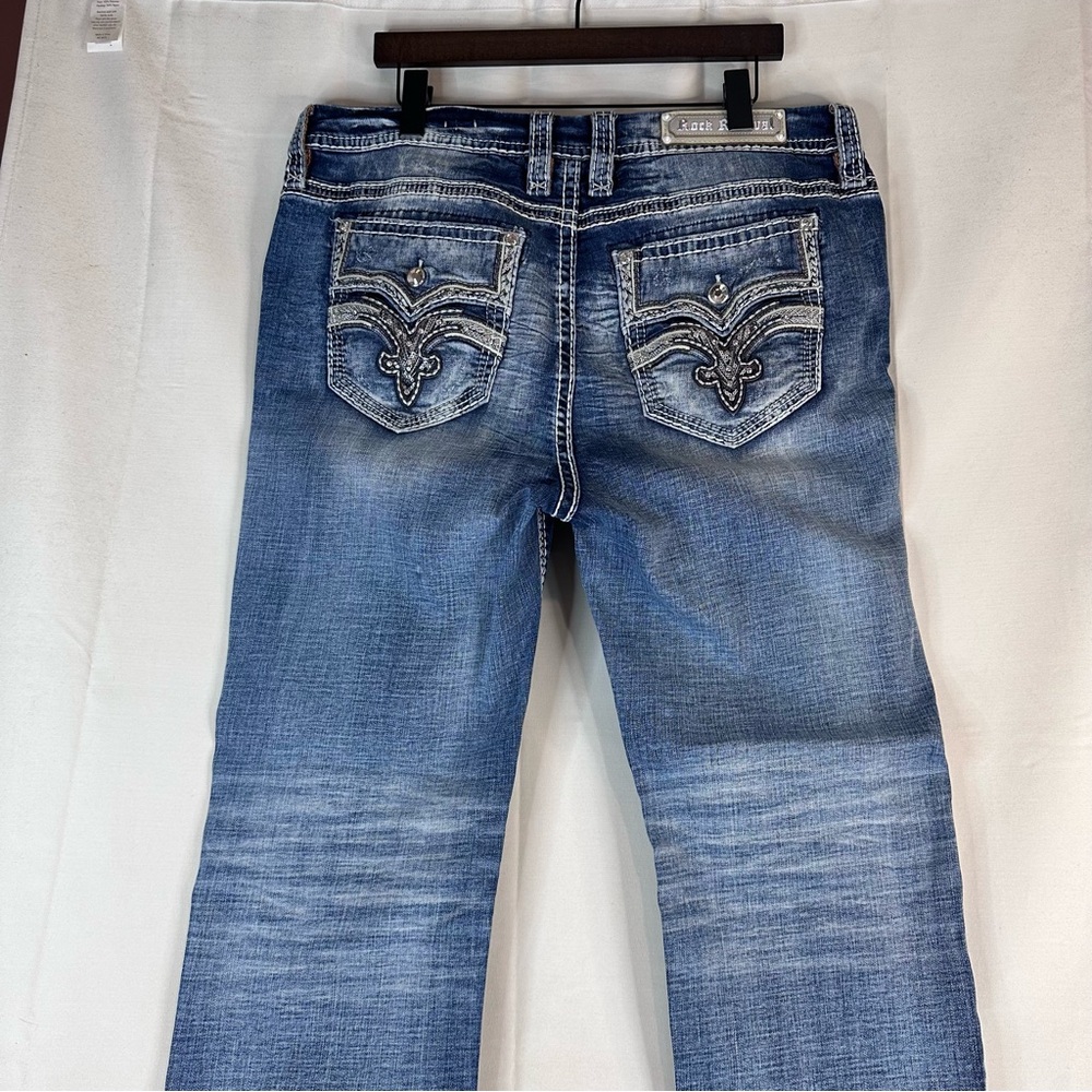ROCK REVIVAL Women’s Size 36 Denim Jeans Easy Straight Fit Vien Stretch Bling - Picture 12 of 16